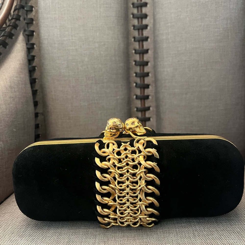 Alexander McQueen Black and Gold Clutch with Chain Detail